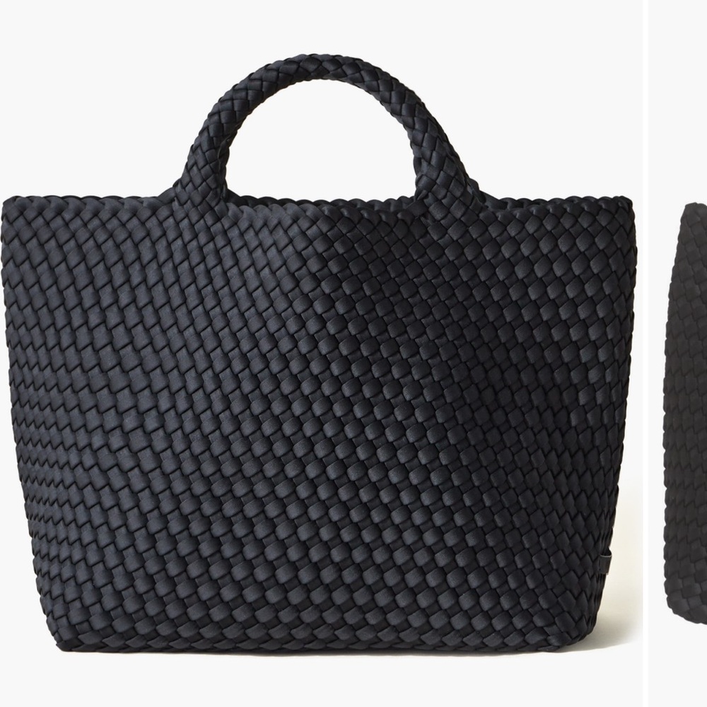 Naghedi Large Black Woven tote w/ make up pouch